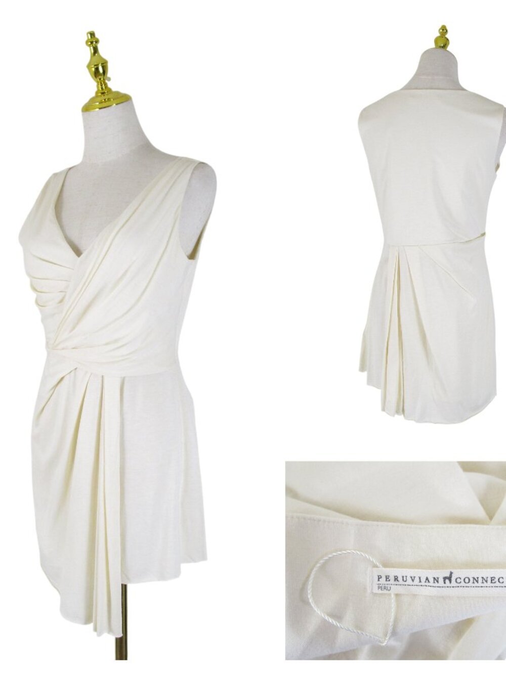 Peruvian Connection Cream Ivory Sleeveless V-neck Pima Cotton Tank Top Blouse S